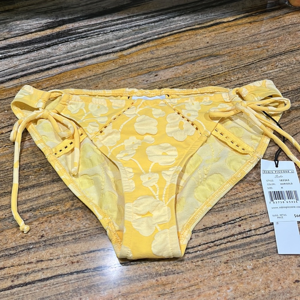 NWT Robin Piccone Sadie Bikini Bottoms in Marigold Yellow Size Medium Swim